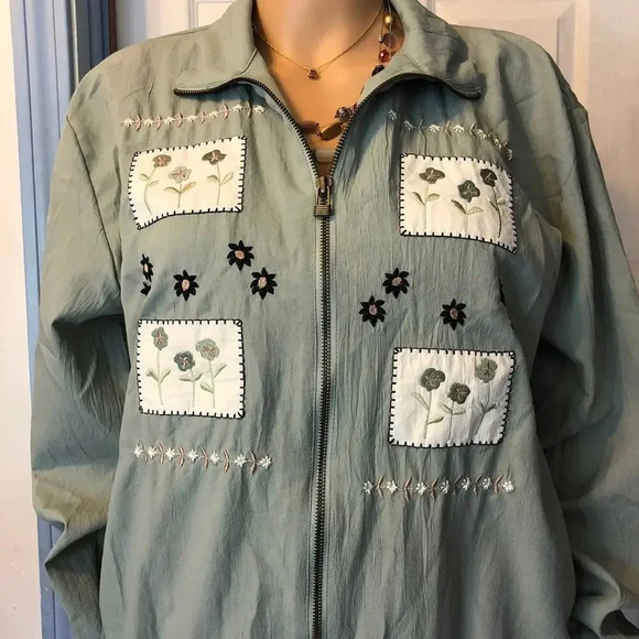 Vintage Logix women Full zip jacket Floral embroidered Patch Size S - Picture 2 of 6
